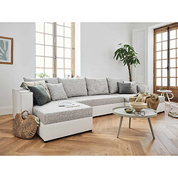 Bestmobilier Opale - canapé panoramique en U - 7 places - convertible - avec coffre - en tissu et simili pas cher