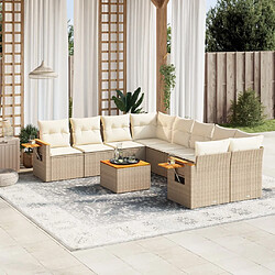 vidaXL Salon de jardin avec coussins 9 pcs beige résine tressée 