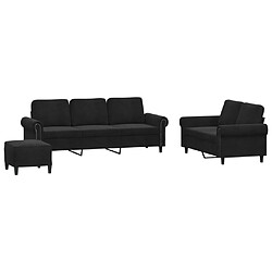 vidaXL Ensemble de canapés 3 pcs avec coussins Noir Velours