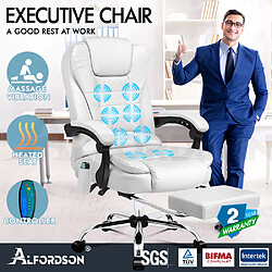 ALFORDSON Fauteuil Bureau Massage Siège D'ordinateur Dxécutif Chauffant Blanc