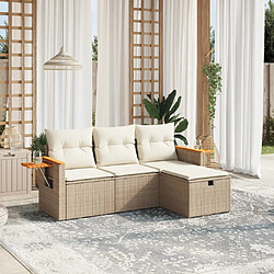 vidaXL Salon de jardin avec coussins 4 pcs beige résine tressée 