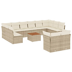 vidaXL Salon de jardin avec coussins 13 pcs beige résine tressée