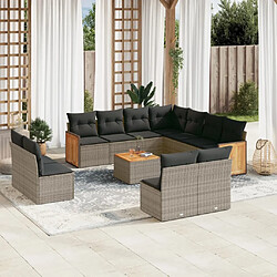 Maison Chic Salon de jardin avec coussins 12 pcs | Ensemble de Table et chaises | Mobilier d'Extérieur gris résine tressée -GKD10942