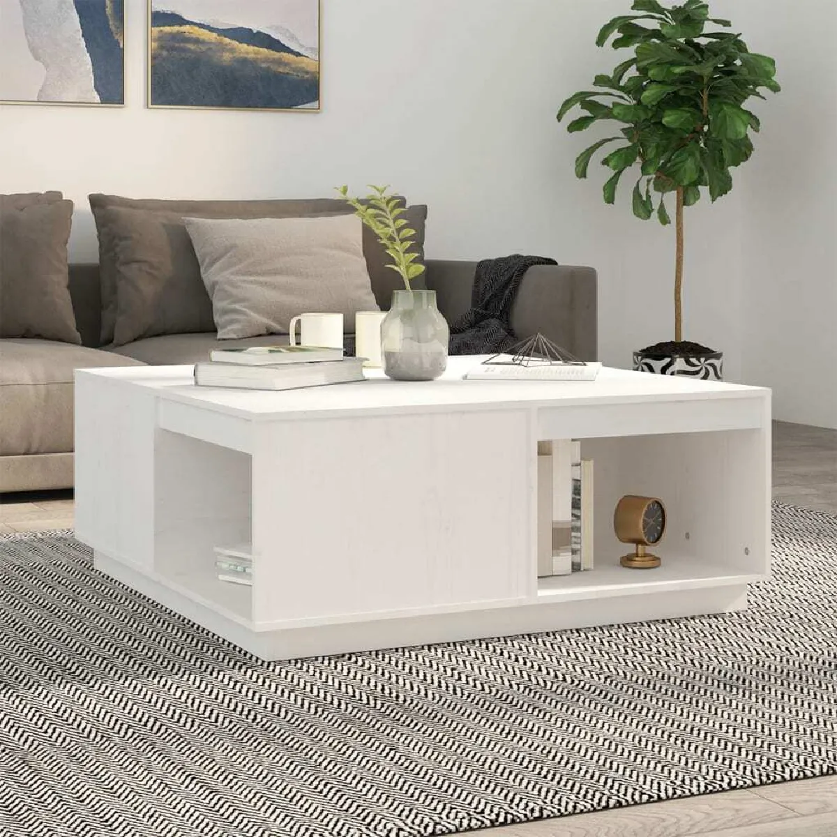 Maison Chic Table basse,Table Console Table d'appoint, Table pour salon Blanc 100x101x40,5 cm Bois massif de pin -MN46590