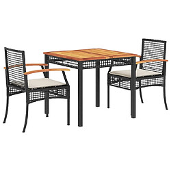 Maison Chic Ensemble à manger d'extérieur 3 pcs avec coussins,Salon de jardin Noir -GKD179028