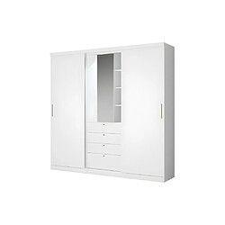 Vente-Unique Armoire 2 portes coulissantes - Miroir et tiroirs - L240cm - Coloris : Blanc - BODIL