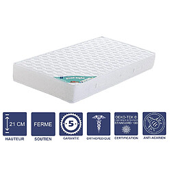 Literie Julien Matelas + Alèse 90x200 x 21 cm - Ferme - Aertech+ 35 Kg/m3 HR Dernière Génération - Très Respirant 