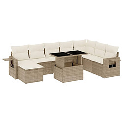 vidaXL Salon de jardin avec coussins 9 pcs beige résine tressée