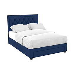 Vente-Unique Lit avec tiroirs 160 x 200 cm - Tissu velours bleu + Matelas - LEOPOLD