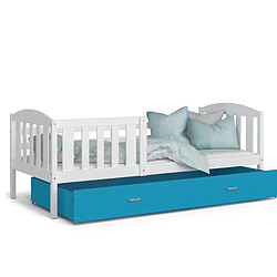 Kids Literie Lit enfant Téo 90x190 blanc bleu livré avec tiroir, sommier et matelas en mousse de 7cm offert