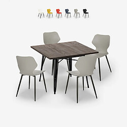 Ahd Amazing Home Design Ensemble 4 Chaises Polypropylène Table Carrée 80x80cm Tolix Métal Howe Dark, Couleur: Gris