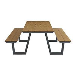 Acheter Vente-Unique Salle à manger de jardin en aluminium et polywood : table L.200 cm + 2 bancs - Anthracite et naturel clair - VLASTI de MYLIA