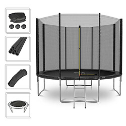 Play4Fun Trampoline de Jardin Deluxe 10FT ø305cm Noir - avec Filet de sécurité, Tapis de saut, Coussin de protection, Echelle