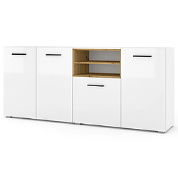 Bestmobilier Leolio - buffet bas - blanc et bois - 198 cm