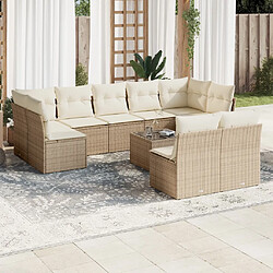 vidaXL Salon de jardin avec coussins 10 pcs beige résine tressée