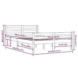 vidaXL Cadre de lit Marron miel Bois massif 140x190 cm pas cher