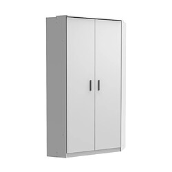 Pegane Armoire d‘angle, meuble de rangement Blanc, rechampis teinte béton gris clair-Longueur 95 x Hauteur 199 x Profondeur 95 cm 