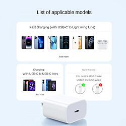 General Chargeur Apple - Adaptateur secteur USB-C à charge rapide 20 W pour iPhone/iPad, design compact, sûr et fiable, parfait pour les voyages et la maison Vous recherchez un chargeur de haute qualité pour votre(Blanc) pas cher