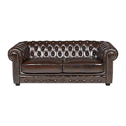 Vente-Unique Canapé chesterfield 3 places BRENTON 100% cuir de buffle - Marron reflets châtains