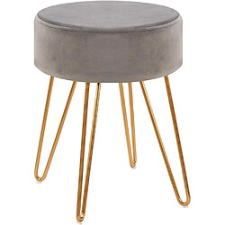 Decoshop26 Tabouret en tissu velours gris pieds en métal doré 35x35x45 cm TABO09077 