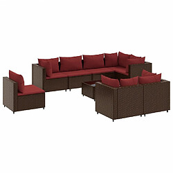 vidaXL Salon de jardin avec coussins 9 pcs marron résine tressée