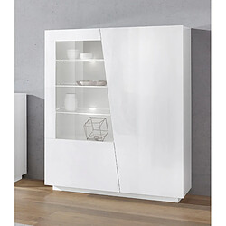 Alter Vitrine moderne avec porte vitrée, Made in Italy, avec lumière LED blanche, Buffet avec étagères, Vitrine de salon, 120x43h146 cm, couleur blanc brillant