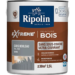 RIPOLIN Peinture pour pour Bois Interieur + Exterieur - Gris Bouleau Ral 7040 Satin, 2,5L