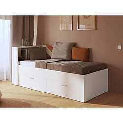 Vente-Unique Lit 90 x 190 cm avec tiroirs et rangements - Coloris : Blanc - BORIS II