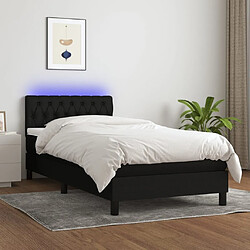 Sommier à lattes et LED,Cadre à lattes de lit avec matelas pour Adulte Noir 90x200cm Tissu -MN61563