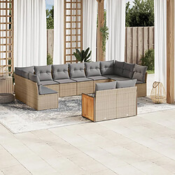 vidaXL Salon de jardin avec coussins 12 pcs beige résine tressée