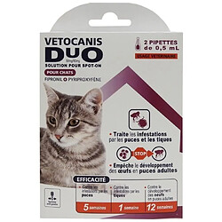 VETOCANIS Pipettes Anti-puces et anti-tiques Duo - 2 pipettes pour 5 semaines de protection - Pour chat