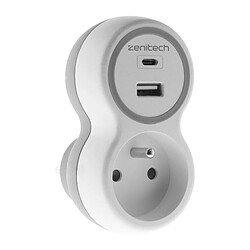 Prise 16A + 2 ports USB A/C - blanc et gris - Bolea - Zenitech