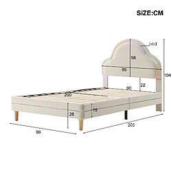 Acheter KOMHTOM Lit rembourré enfants simple beige 90x200cm, velours, avec tête de lit en nuage, bandes LED interchangeables colorées et bandes de planches en bois