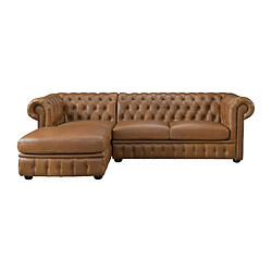 Vente-Unique Canapé d'angle gauche chesterfield BRENTON 100% cuir de buffle premium - Caramel vintage 