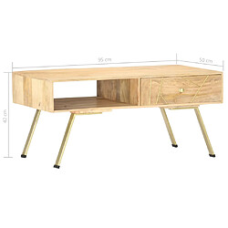 vidaXL Table basse 95x50x42 cm bois de manguier massif pas cher