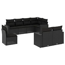 vidaXL Salon de jardin 8 pcs avec coussins noir résine tressée