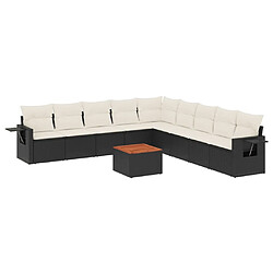 Maison Chic Salon de jardin 10 pcs avec coussins, Ensemble Tables et chaises d'extérieur noir résine tressée -GKD425575