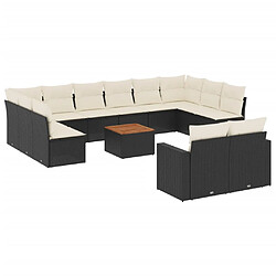 vidaXL Salon de jardin avec coussins 13 pcs noir résine tressée