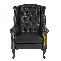 Mendler Fauteuil de luxe à oreilles Chesterfield similicuir ~ noir sans pouf