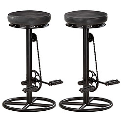 vidaXL Tabourets de bar lot de 2 noir cuir véritable de chèvre 