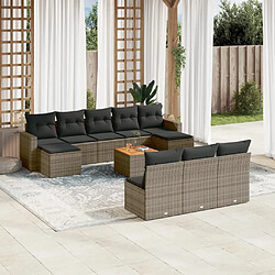 vidaXL Salon de jardin 11 pcs avec coussins gris résine tressée 