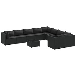 vidaXL Salon de jardin 10 pcs avec coussins noir résine tressée