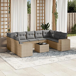 Maison Chic Salon de jardin avec coussins 10 pcs, Ensemble Tables et chaises de jardin, beige résine tressée -GKD165778