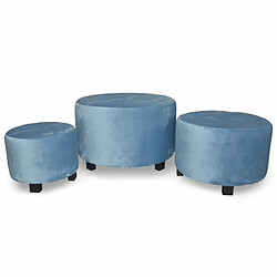 Paris Prix Lot de 3 Poufs en Velours Canaille 60cm Bleu