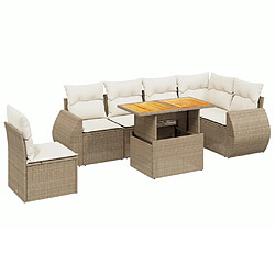 vidaXL Salon de jardin avec coussins 7 pcs beige résine tressée