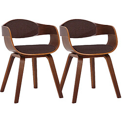 Decoshop26 Lot de 2 chaises de salle à manger design retro en tissu marron structure en bois marron 10_0001725 