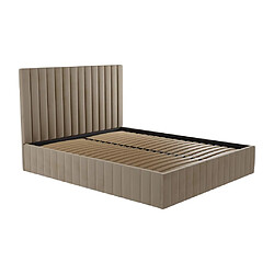 Avis Lit coffre 140 x 190 cm avec tête de lit coutures verticales - Velours - Taupe + Matelas - LARALI de Pascal Morabito