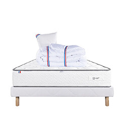 LUXURY LITERIE Ensemble matelas Iris 90x190 cm + sommier blanc ep 13cm + oreiller + couette