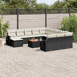 vidaXL Salon de jardin avec coussins 13 pcs noir résine tressée 