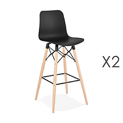 Mes Lot de 2 chaises de bar H76 cm noirs et pieds naturels - YAREN 